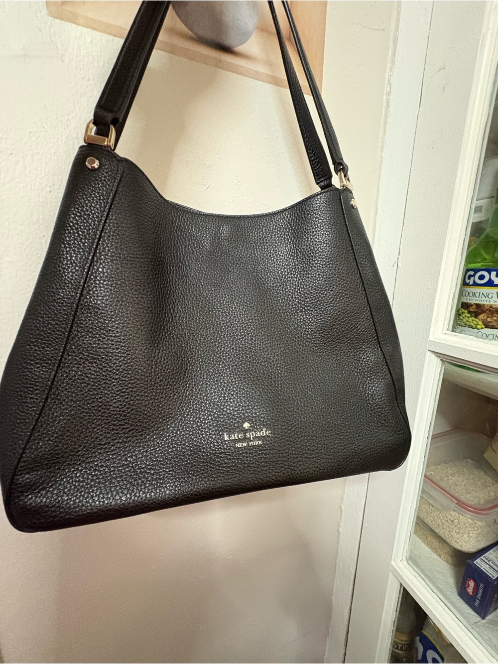 kate spade Black Pebbled Leather Shoulder Tote with Gold Accents - Picture 2 of 13